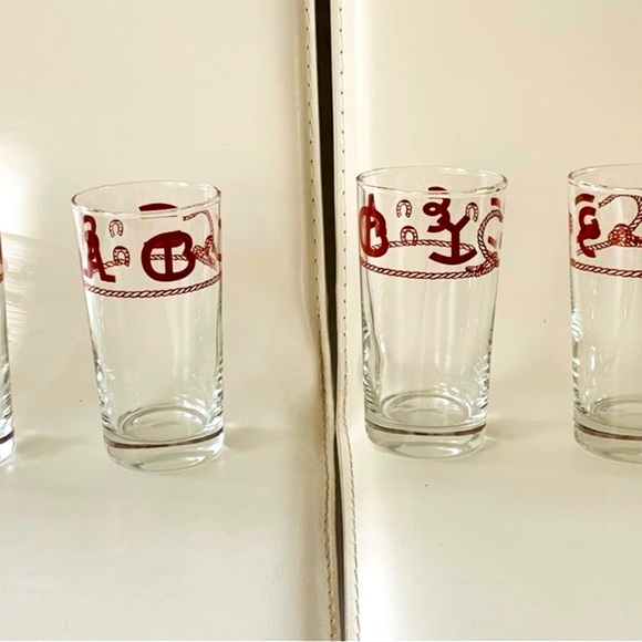 Set of Nautical Themed Glasses with Red Design of 6 - Picture 1 of 7